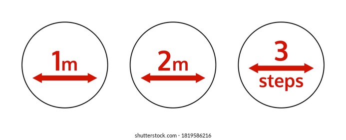 Set of social distancing icons behaviours. Rules during Covid-19. Elements with border isolated on white background. Vector illustration for warning sign, wall sticker or infographic.