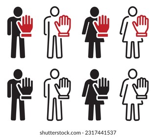 Set of social distancing signs. Maintain safe distance, pandemic, coronavirus covid-19, danger. Human, hand, palm. Vector illustration.