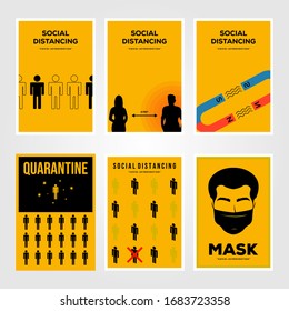 set of social distancing viruses prevention and quarantine isolation minimalist poster illustration design