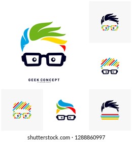 Set of Social Geek Color Logo Concept Vector. Colorful Geek Logo Template - Vector