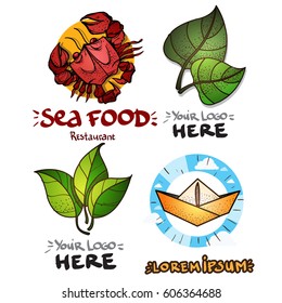 Set of social icons in hand-drawn drawing style. Sketch of food and natural elements. Elements for infographics.