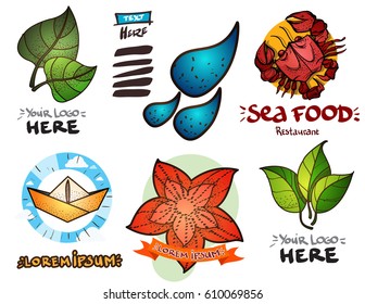 Set of social icons in hand-drawn drawing style. Sketch of food and natural elements. Elements for infographics.