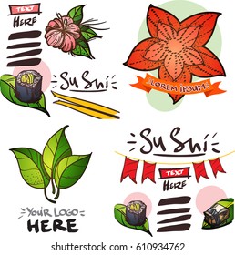Set of social icons in hand-drawn drawing style. Sketch of food and natural elements. Elements for infographics.