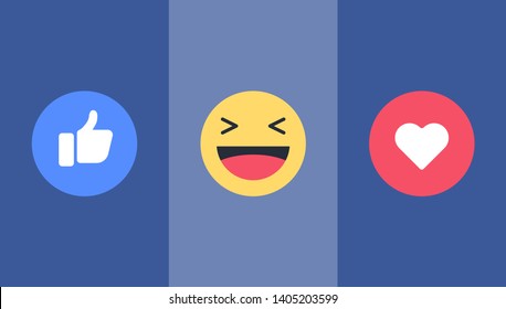 Set social icons, Like, Heart, Smile, Thumb up icon like