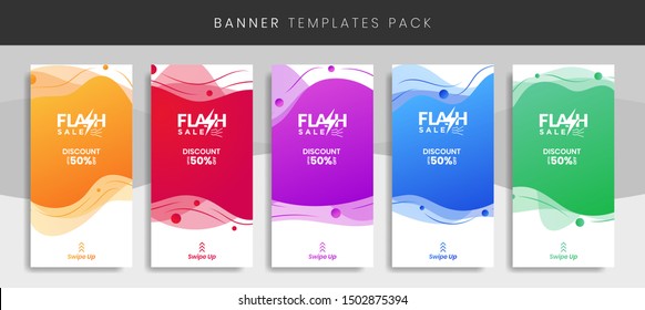 Conjunto de Historias de Medios Sociales de Instagram Plantillas Sale Fondo de Banner Dinámico Fluid. Venta de Flash. Publicidad Web moderna Marina Oscura Red Purple Gradient Liquid. Diseño moderno Diseño vectorial editable