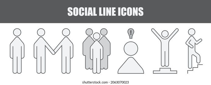 Set of social line icons. Icons for busines and joint work. EPS 10