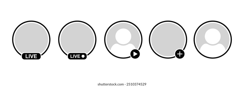 Set of social media avatar frames collection. Live video streaming frame. Vector Illustration.