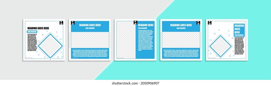 Set of social media background in blue pastel color and dummy text. It is suitable for social media posts and stories.