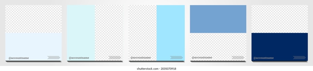Conjunto de antecedentes en medios sociales adecuados para publicaciones, fuentes e historias en medios sociales. Formas abstractas para imágenes y combinaciones de colores azules de gradiente múltiples.