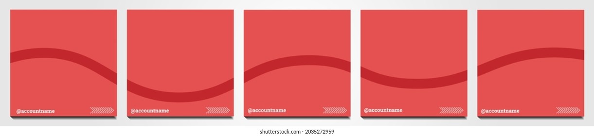 Set of social media background suitable for social media posts, feeds, and stories. Abstract shapes for pictures and multiple gradient red color combinations.