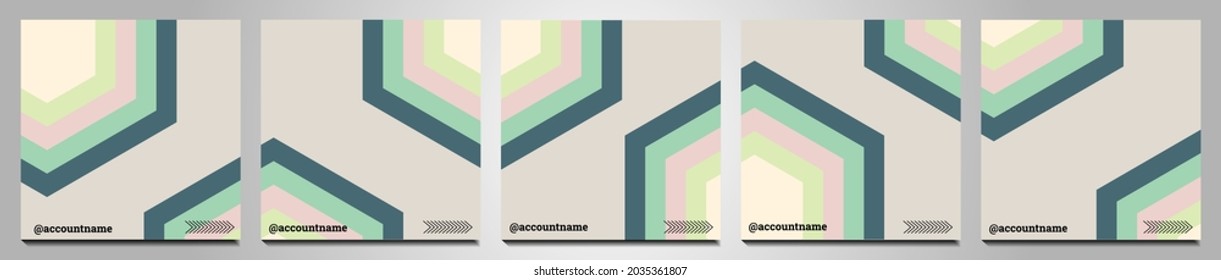 Set of social media background suitable for social media posts, feeds, and stories. Abstract shapes for pictures and abstract multiple pastel colors.