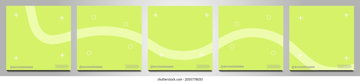 Conjunto de antecedentes en medios sociales adecuados para publicaciones, fuentes e historias en medios sociales. Formas abstractas para los cuadros y múltiples formas abstractas de color verde pastel, ondas abstractas y decoración sencilla en blanco.