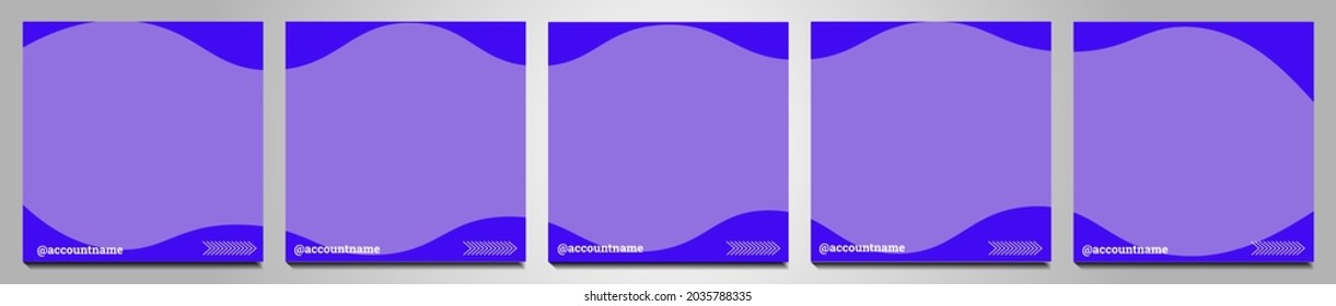 Set of social media background suitable for social media posts, feeds, and stories. Abstract shapes for pictures and multiple abstract pastel violet, abstract blue waves, and simple white decorations.