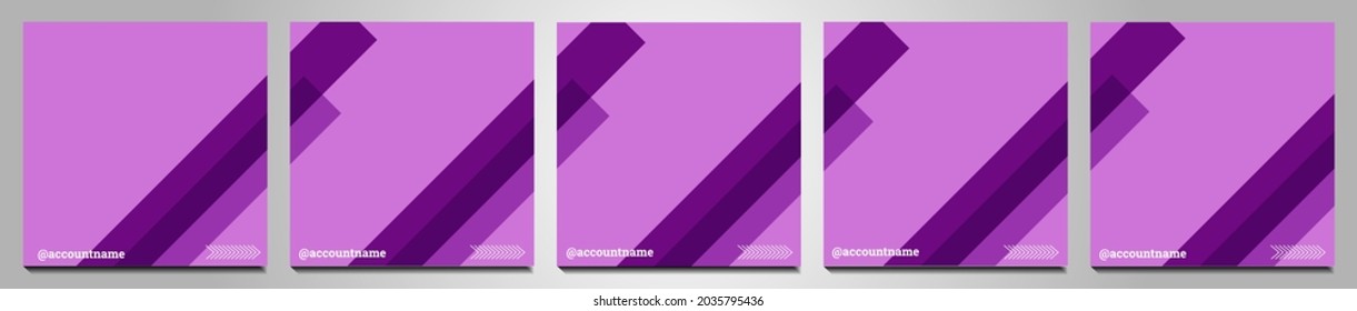 Set of social media background suitable for social media posts, feeds, and stories. Abstract shapes for pictures and multiple abstract pastel violet, abstract blue stripes, and simple white decoration