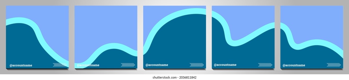 Conjunto de antecedentes en medios sociales adecuados para publicaciones, fuentes e historias en medios sociales. Formas cuadradas para imágenes y múltiples cuadros abstractos de color azul y blanco y decoración sencilla de color blanco.