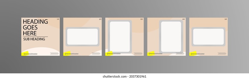 Set of social media background suitable for social media posts, feeds, and stories. Square shapes for pictures and multiple abstract soft-brown and white squares and simple white decorations.