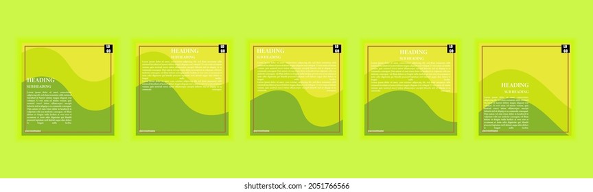 Set of social media background template with dummy text and multiple abstract shapes in green and yellow color. It is suitable for social media posts and stories.