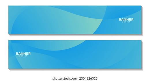 set of social media banner template with abstract green blue wave gradient background