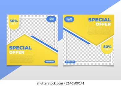 Set of social media banner templates for special offers. editable for promotional purposes. yellow and blue.