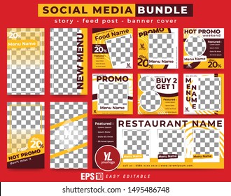 Set of Social Media Bundle Template for Food Promotion with Modern Trendy Design . Good for Feed Post , Story Post included Banner Cover.