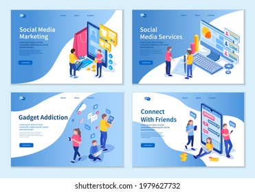 Set of Social Media Business concepts, 3D isometric design vector illustration