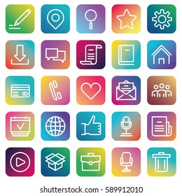 Set of social media buttons for design. Linear icons on gradient background - vector icons