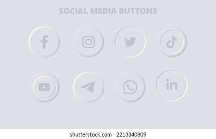 Set of social media buttons in neumorphic design