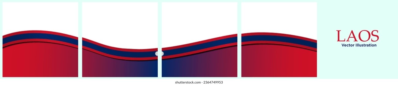 Set of Social Media Carousel Ad Post Card Template of Long Laos Flag Ribbons. Continuous Laotian Flag Ribbon Background. Editable Vector Illustration. Laotian Flag Frames square