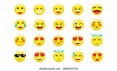 Set of social media chat character, set of smile lol angry angel head vector illustration