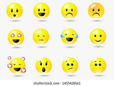 Set for Social Media. Cute Cartoon Face. Emotion Mood Icons Vector Collection 