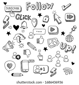 set of social media doodle vectors. social media design elements. vector illustration