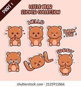 Set of social media emoji little bear sticker collection animal emoticon