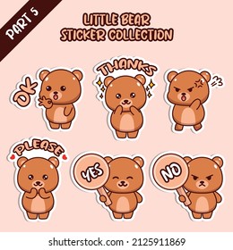 Set of social media emoji little bear sticker collection animal emoticon