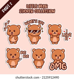 Set of social media emoji little bear sticker collection animal emoticon