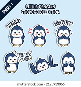 Set of social media emoji little penguin sticker collection animal emoticon