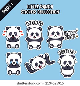 Set of social media emoji little panda sticker collection animal emoticon