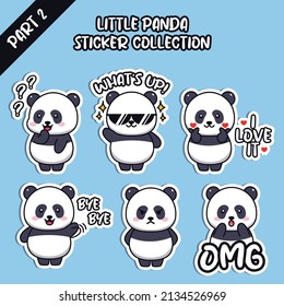 Set of social media emoji little panda sticker collection animal emoticon