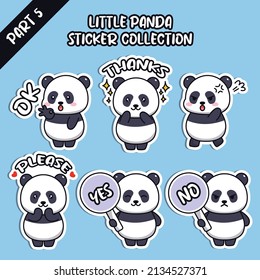 Set of social media emoji little panda sticker collection animal emoticon