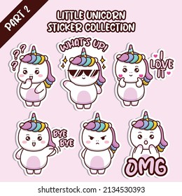 Set of social media emoji little unicorn sticker collection animal emoticon