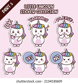 Set of social media emoji little unicorn sticker collection animal emoticon