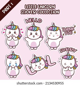 Set of social media emoji little unicorn sticker collection animal emoticon