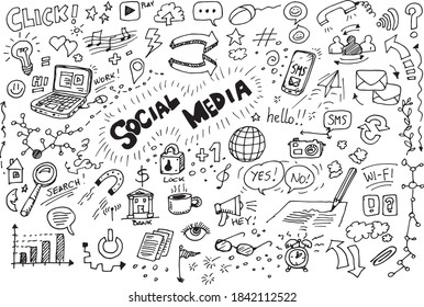 Set of social media hand drawn doodles