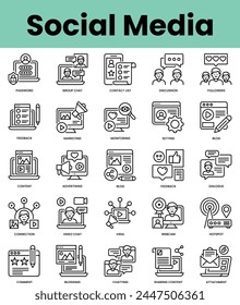 Set of social media icons. Linear style icon bundle. Vector Illustration