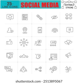 Set of social media icons. Linear icons on white background.