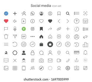 Набор иконок социальных сетей. Элементы пользовательского интерфейса символ современный, простой, векторный, значок для дизайна веб-сайта, мобильного приложения, пользовательского интерфейса. Векторная иллюстрация
