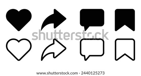 Set Of Social Media Interaction Icons. Like, Comment, Share, Save Symbol. Vector Illustration.