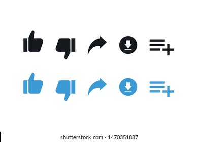 Set of social media isolated icons thumbs up and down share download in trendy flat style. EPS 10