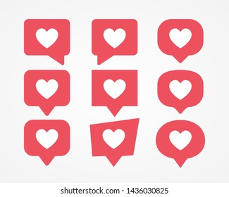 Set social media likes red color. Templates like icons, symbols. Web notification counter social media like. Social media concept. Vector illustration. EPS 10