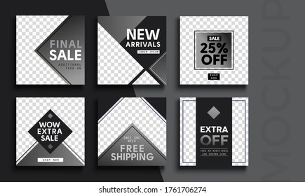 Set of social media mobile app for shopping, sale, product promotion. Sale banner layout design. 