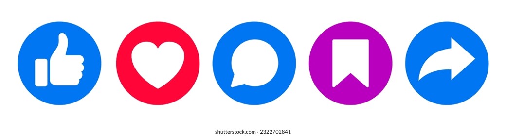 Set social media notification functional icons like, love, heart, thumb up, repost, comment, share, save, stories user button sign in speech bubble – stock vector